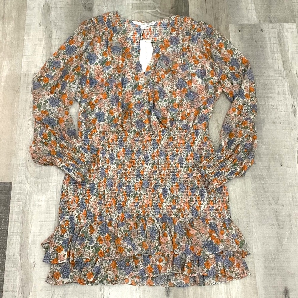 VERONICA Beard Sara dress silk multicolor floral smocking & ruffled hemline 16 - Picture 13 of 13